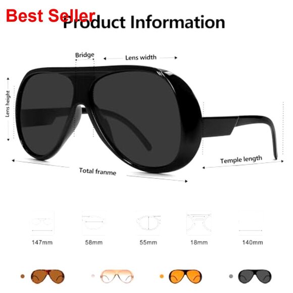 Oversized Aviator Sunglasses UV400 Protection Retro 70s Style main image 2